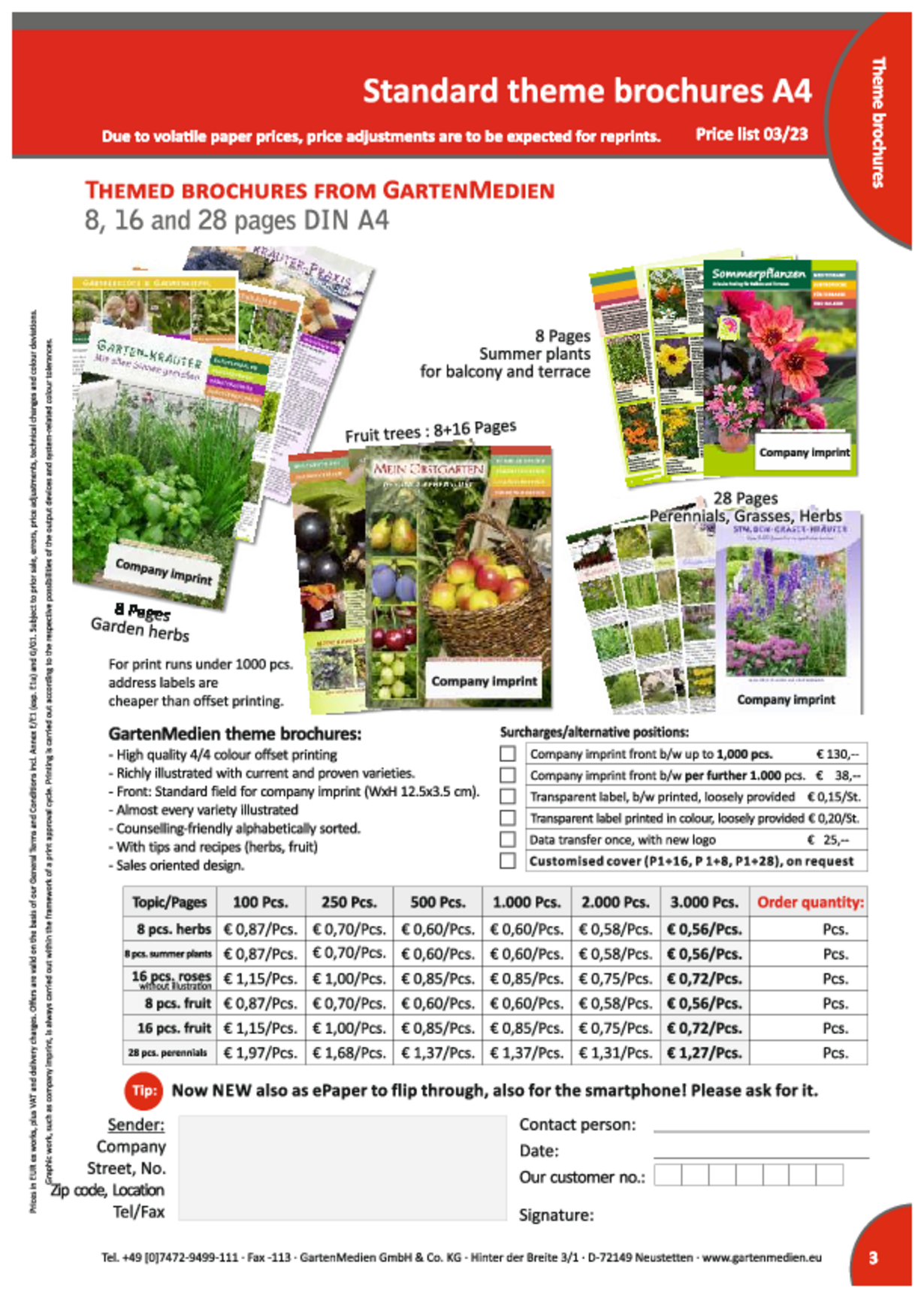 Price list standard plant brochures 2023/03