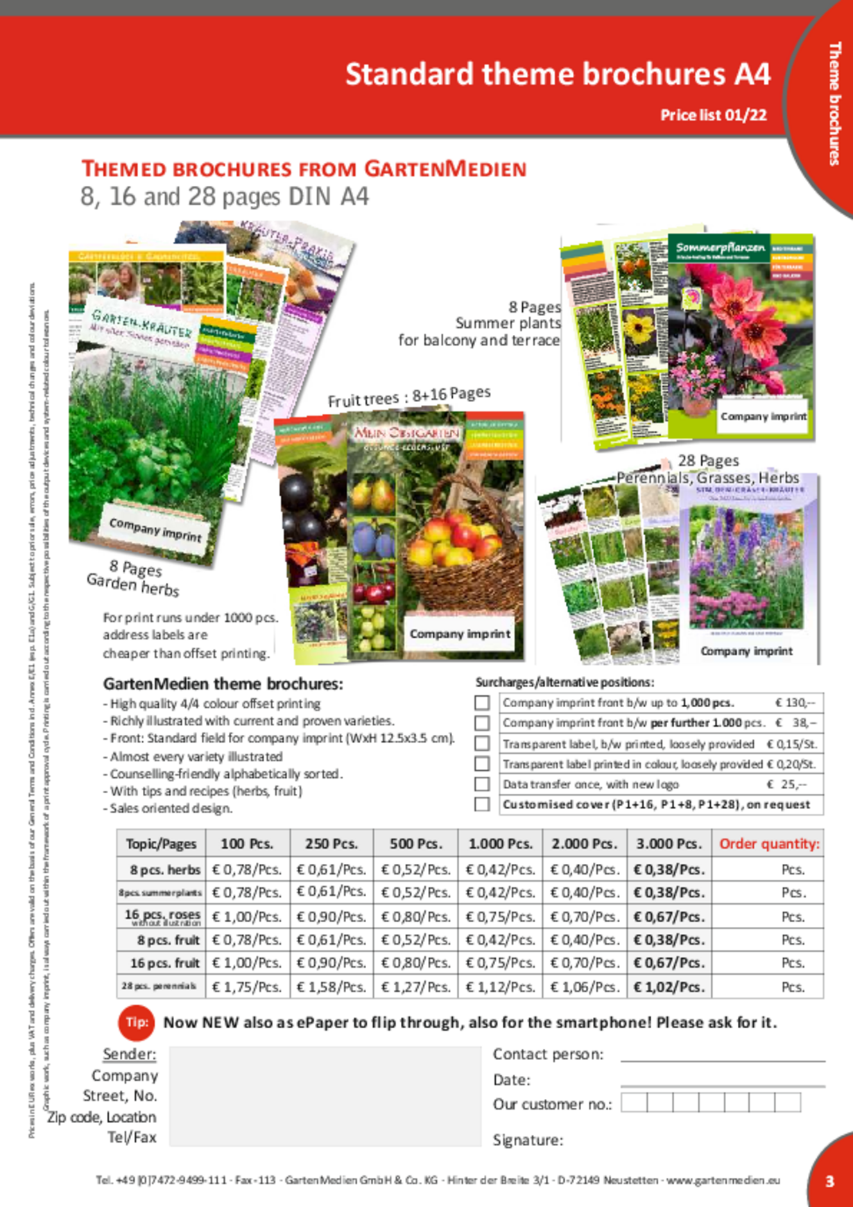 Price list standard plant brochures 2022/01